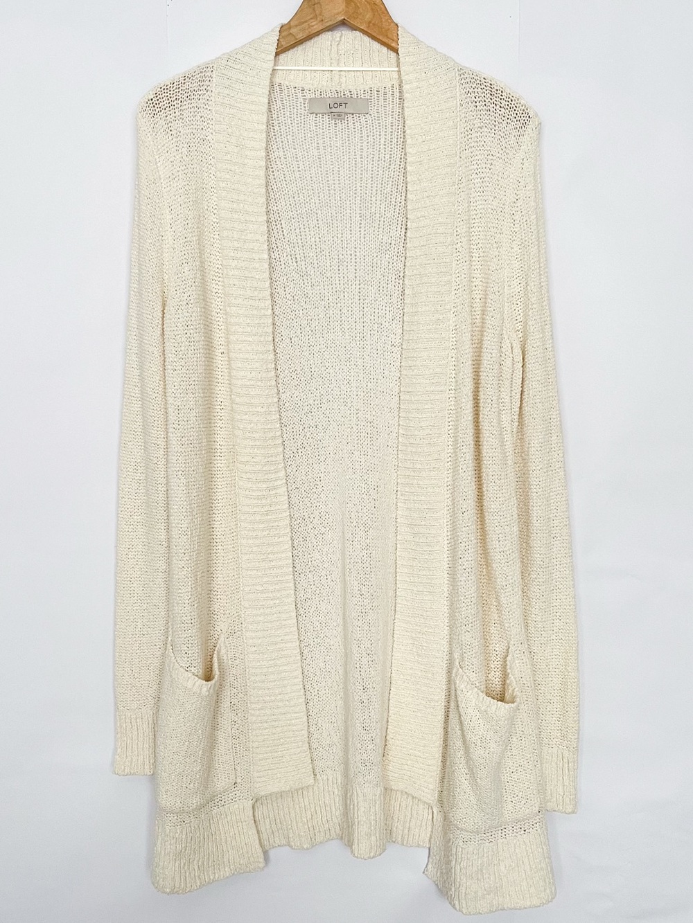 Loft Patch Pocket Longline Cardigan Split Hem Cotton Blend Size Medium Cream